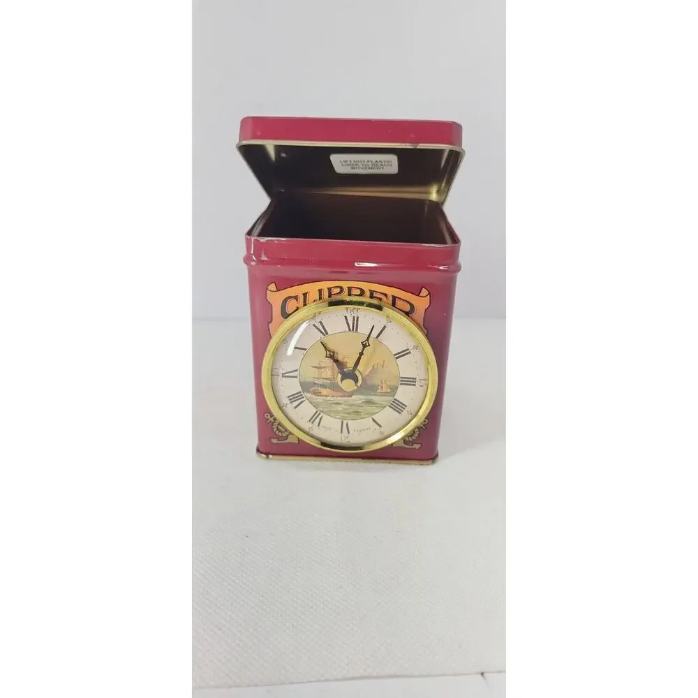 Roger Lascelles Clipper Brand Tea Caddy Clock Tin Nautical Sailing Ship...